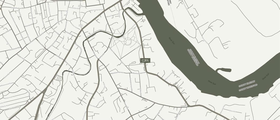 Street map of Waterford city centre with CJFA studio location marked