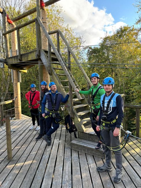 An example of CJFA Architect's Social Club Outing - CJFA Team members atop a sky walkway, at Castlecomer Adventure Park