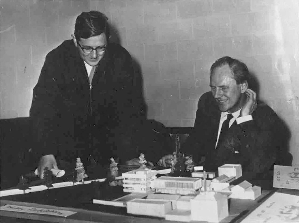 C.J. 'Ronnie' Falconer with C. Harvey Jacob (Ronnie’s Architectural Mentor) Newtown School Model