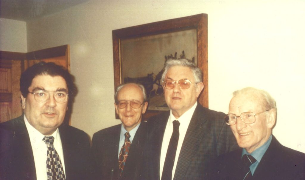 Easter 99 - John Hume (Co-Recipient of 1998 Nobel Peace Prize Politician), Jim Mulhearne (Solicitor), Ron, and Sam McClure (former-Principal of Kilkenny College [designed by C.J. 'Ronnie' Falconer]). 